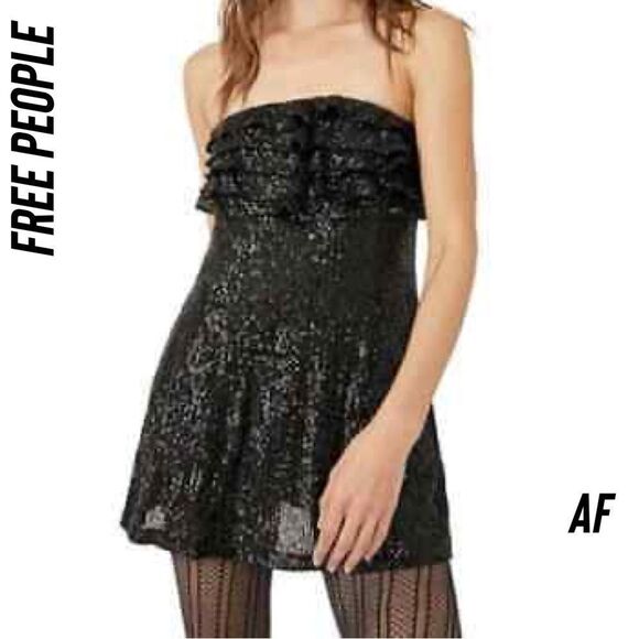 FREE PEOPLE FRIDA SEQUINED STRAPLESS MINI DRESS IN BLACK - Picture 5 of 7